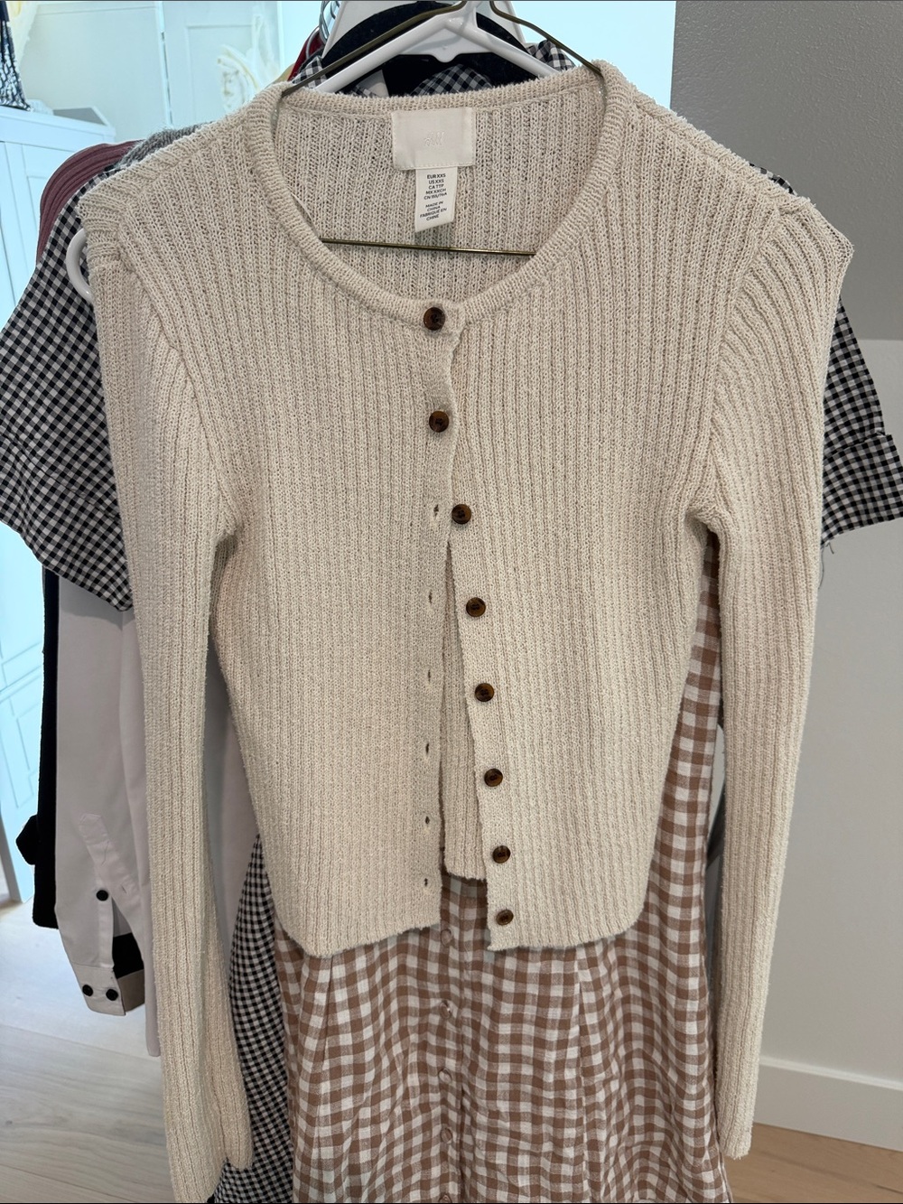 H&M Cream Ribbed Button-Up Cardigan